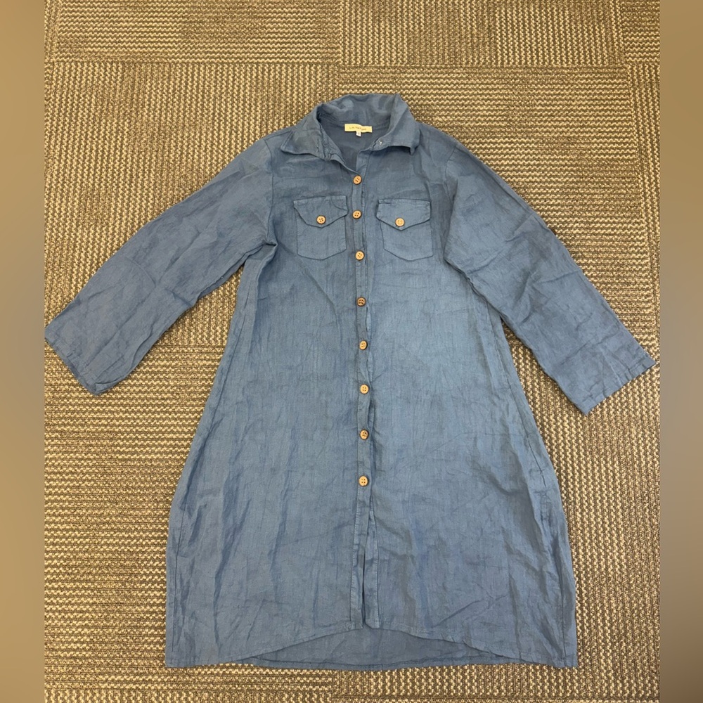 Lin Nature 100% Linen Blue Lagenlook Dress, size L - Picture 2 of 6